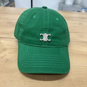 Celine green baseball cap with diamonds